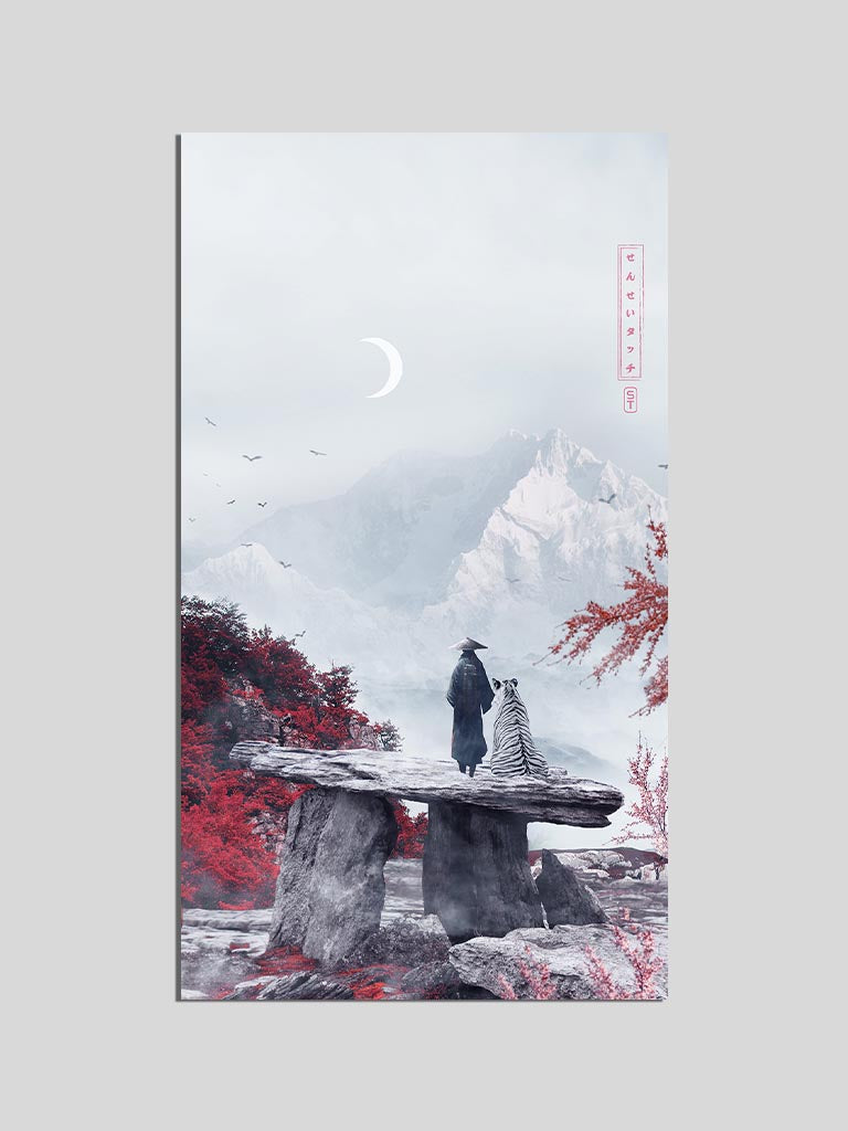 fantasy landscape with tiger and samurai poster wall scroll
