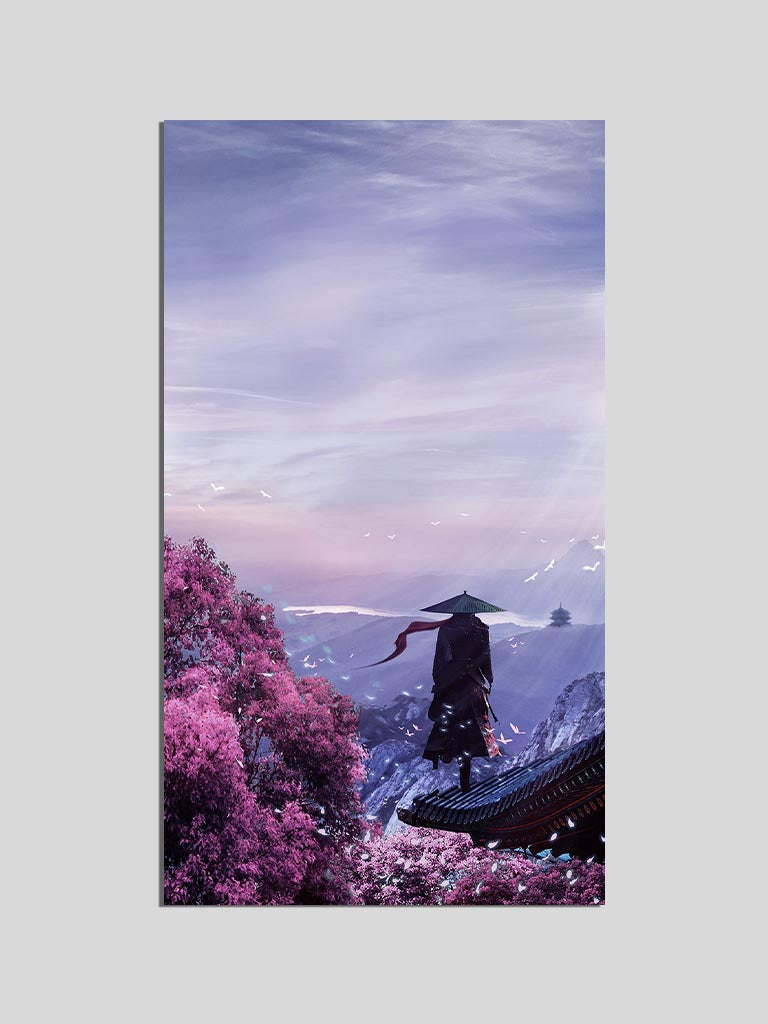 female japanese samurai vaporwave poster wall scroll