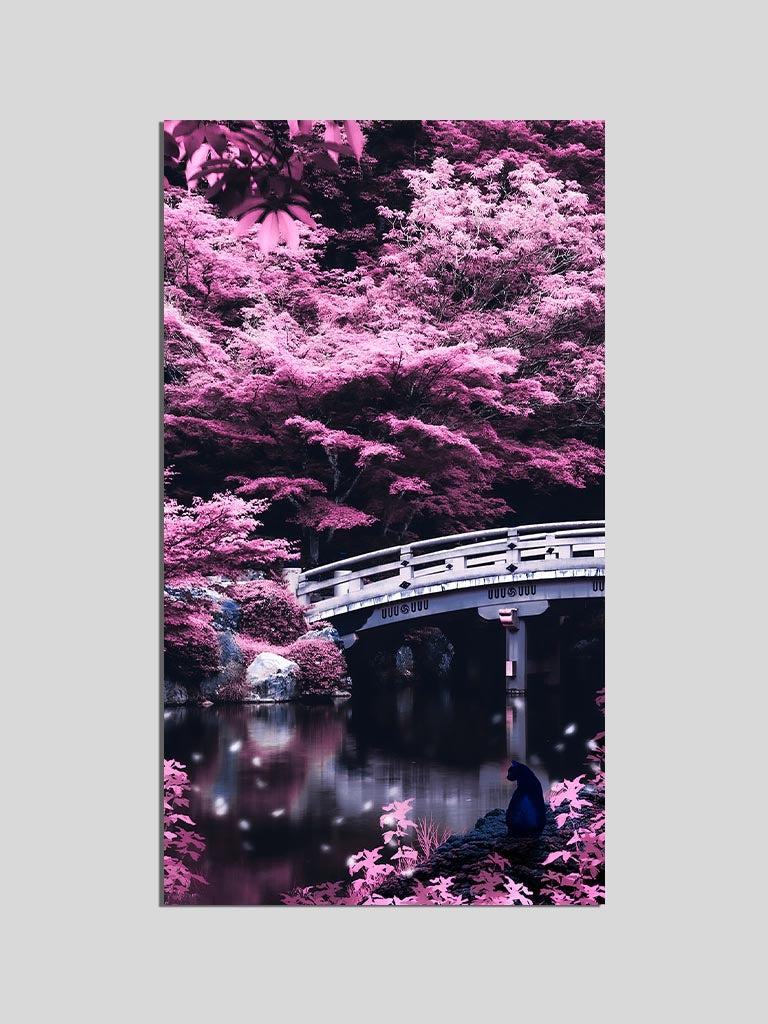 japanese sakura bridge wall art pink garden poster wall scroll