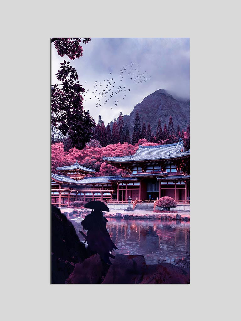 japanese samurai vaporwave purple poster wall scroll