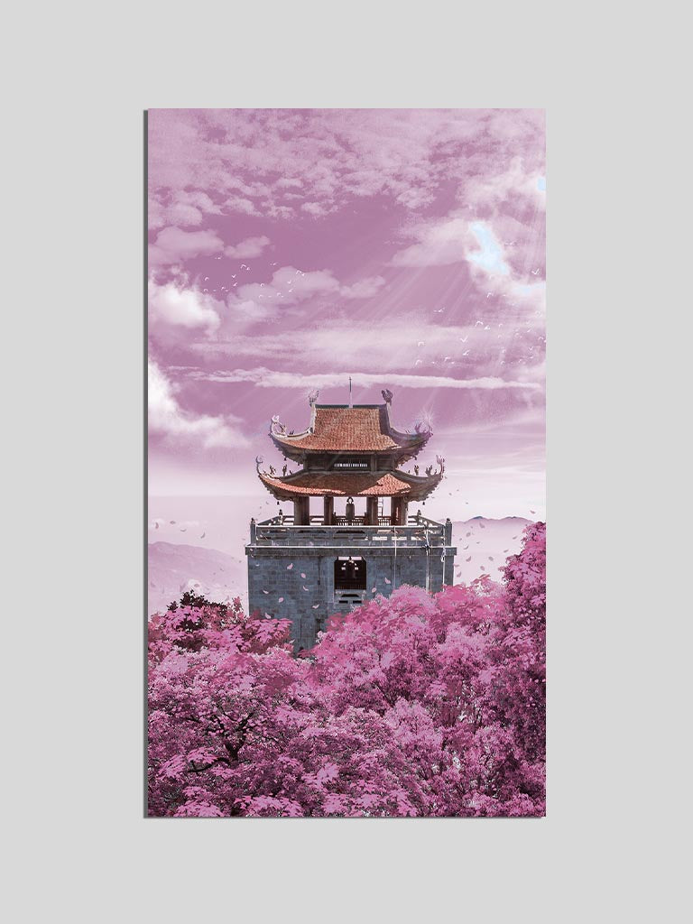 japanese temple cherry blossom wall art poster wall scroll