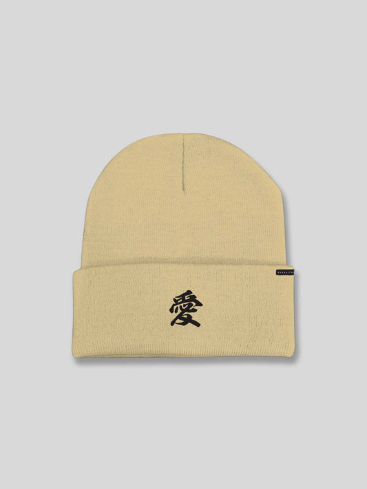 love kanji embroidered beige beanie (7468097470717)