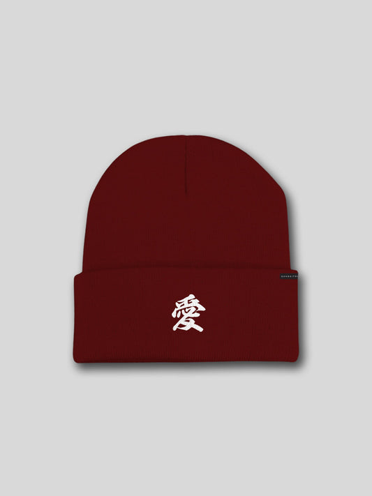 Japanese kanji love maroon soft warm embroidered beanie (7468097569021)