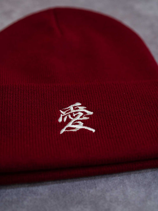 love ai Japanese kanji embroidery red beanie (7468097569021)