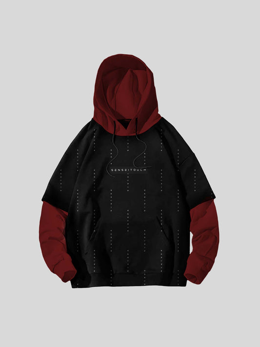 Sensei Touch pattern heavyweight color block hoodie black and maroon (7468258132221)