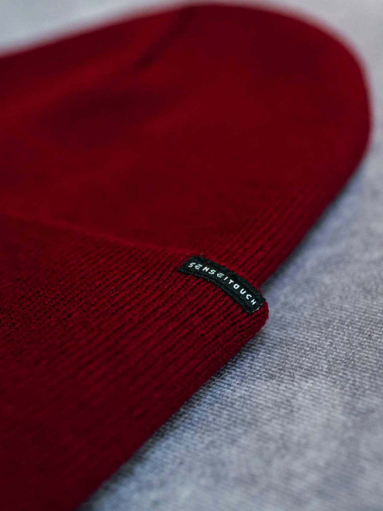 senseitouch red beanie woven label (7468097569021)