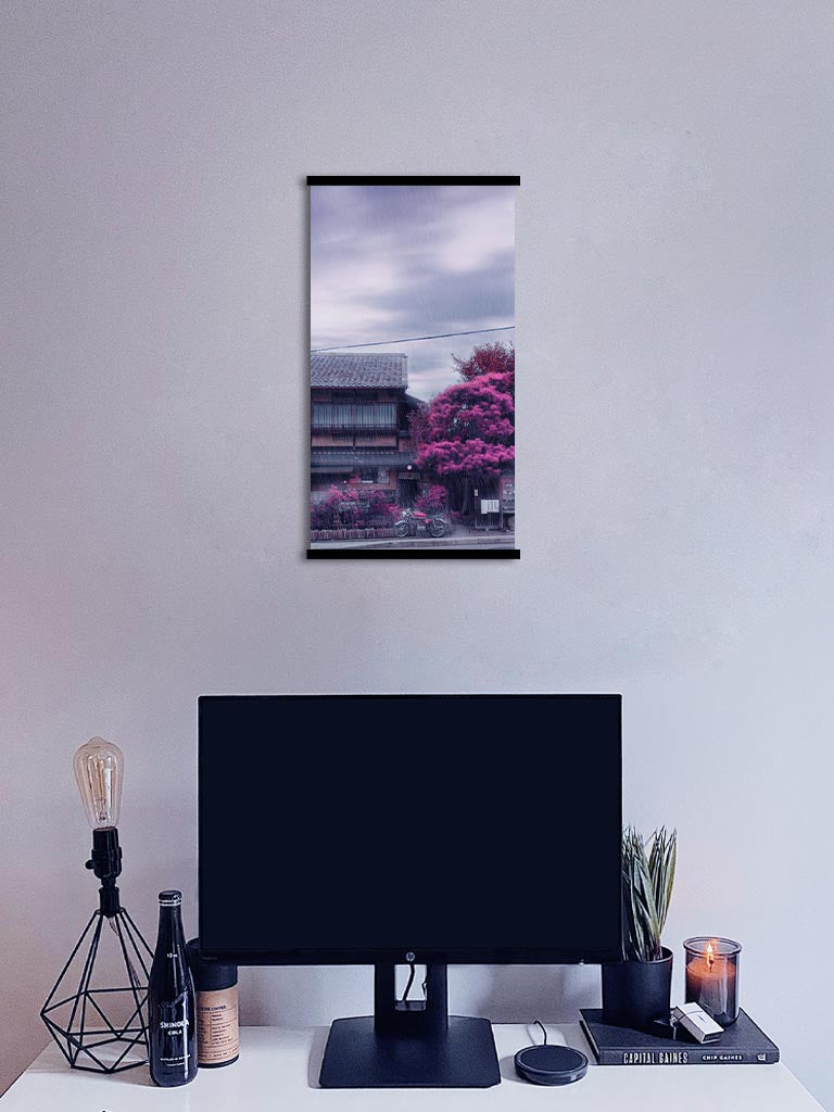 purple retro japanese street wall scroll small