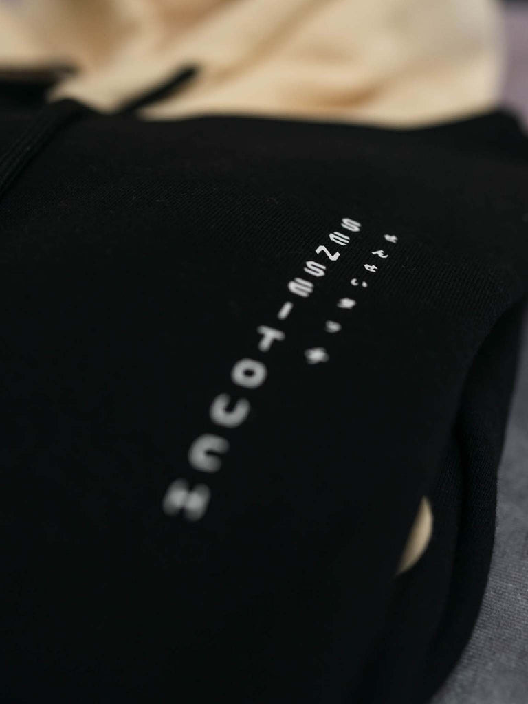 senseitouch chest logo print on color block black and beige hoodie (7468258197757)