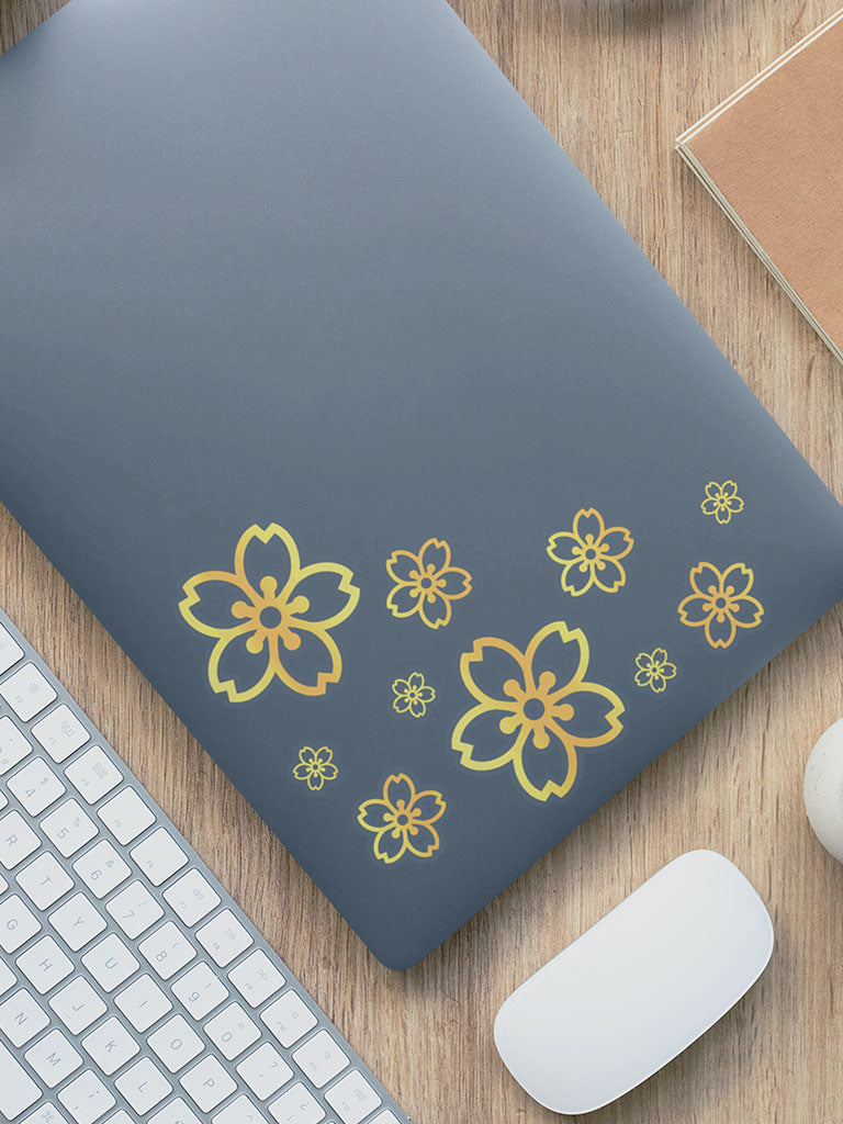 sakura sticker pack gold on macbook (7468378292477)