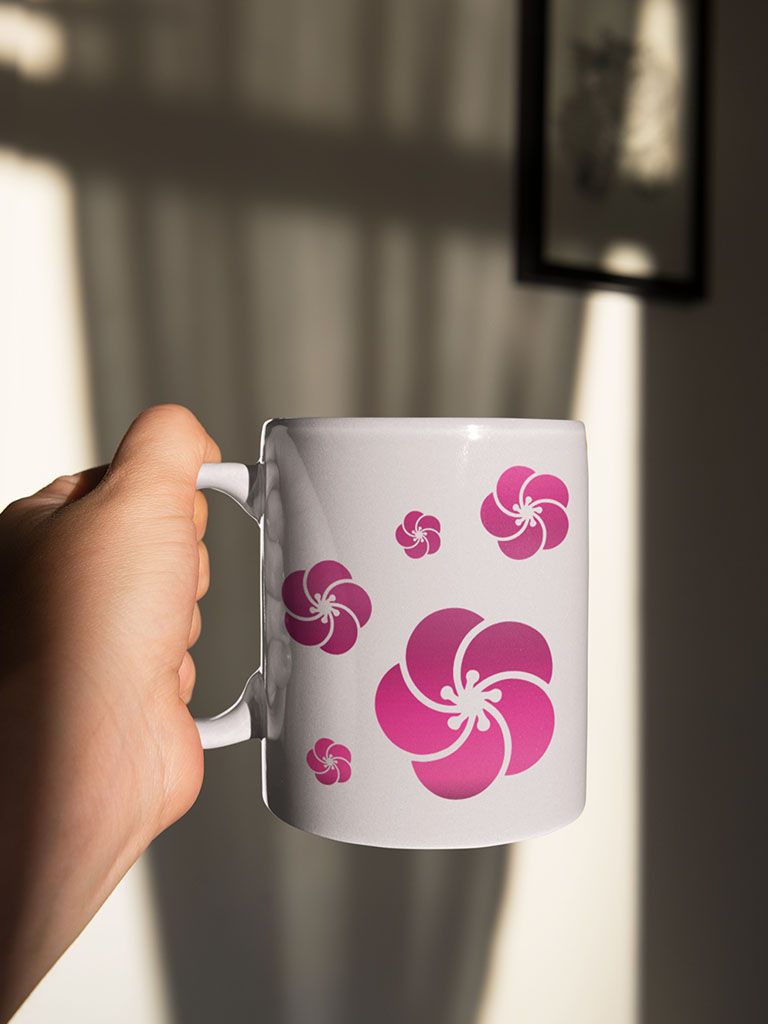 pink sakura decal pack stickers on mug (7468378325245)